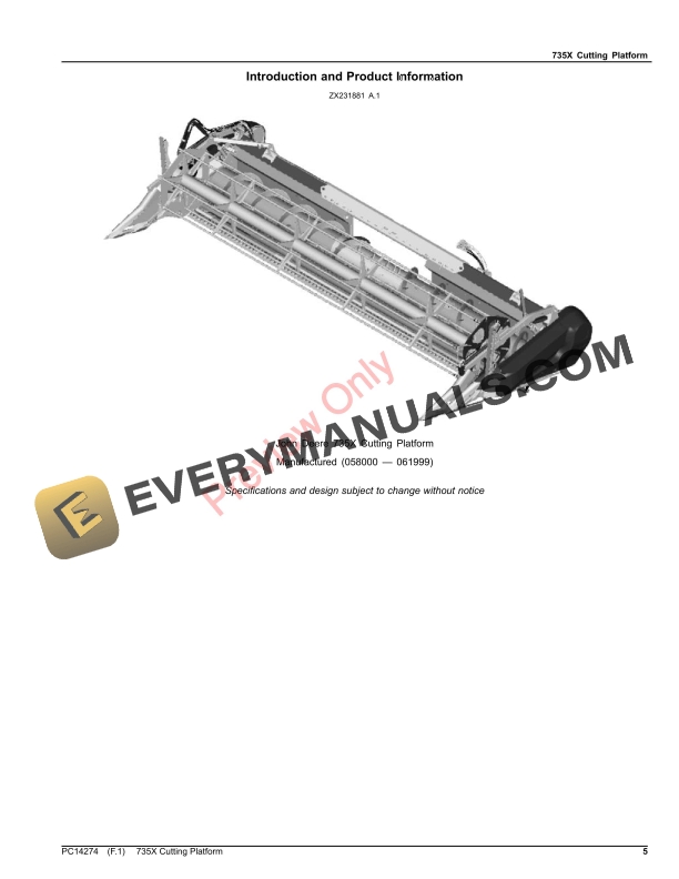 John Deere 735X Cutting Platform (059000 – 061999) Parts Catalog PC14274 19DEC22-5