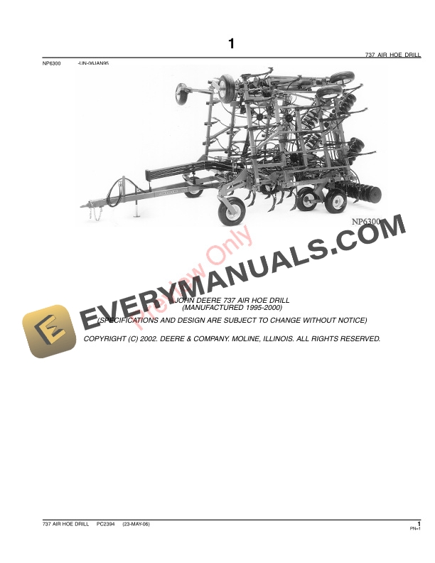 John Deere 737 Air Hoe Drill Parts Catalog PC2394 23MAY11 4 John Deere 737 Air Hoe Drill Parts Catalog PC2394 23MAY11-3