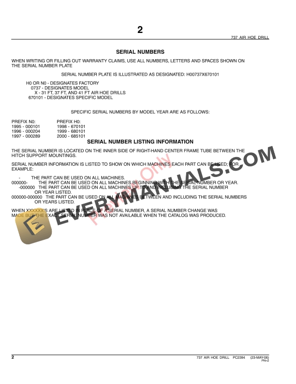 John Deere 737 Air Hoe Drill Parts Catalog PC2394 23MAY11 5 John Deere 737 Air Hoe Drill Parts Catalog PC2394 23MAY11-4