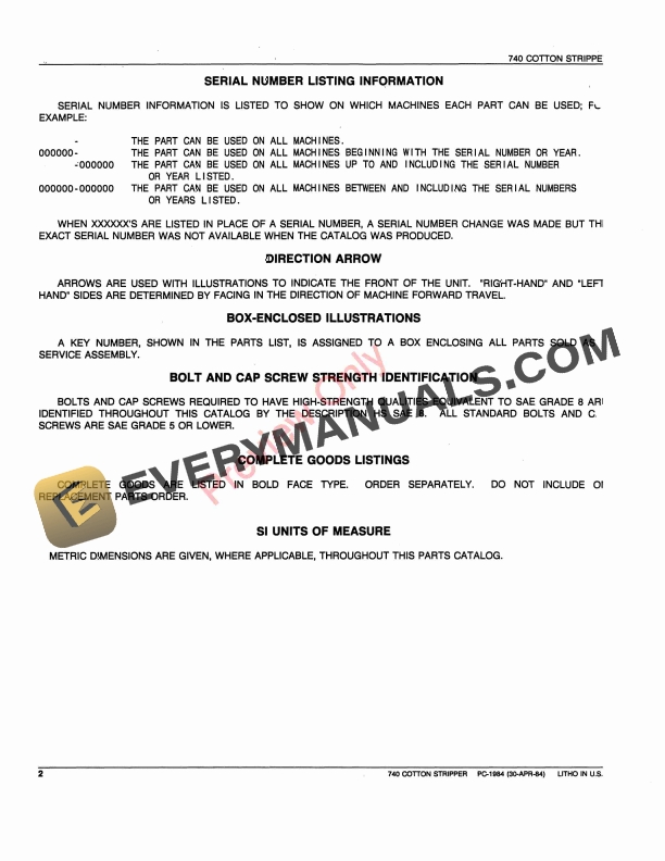 John Deere 740 Cotton Stripper Parts Catalog PC1984 30APR84-4
