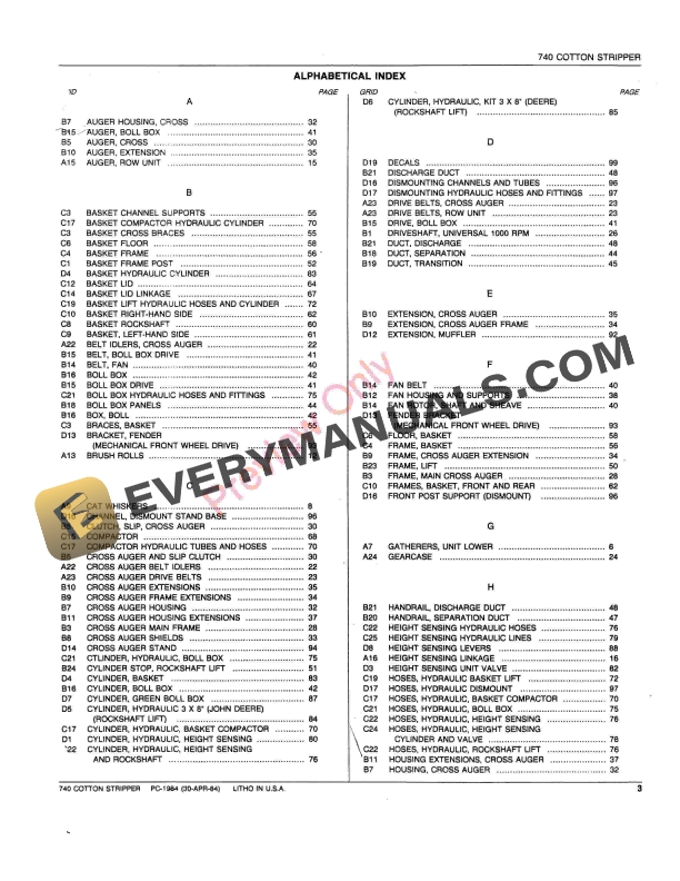 John Deere 740 Cotton Stripper Parts Catalog PC1984 30APR84-5