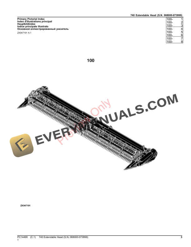 John Deere 740 Extendable Head (S.N. 068000-070999) Parts Catalog PC14490 28OCT23-3