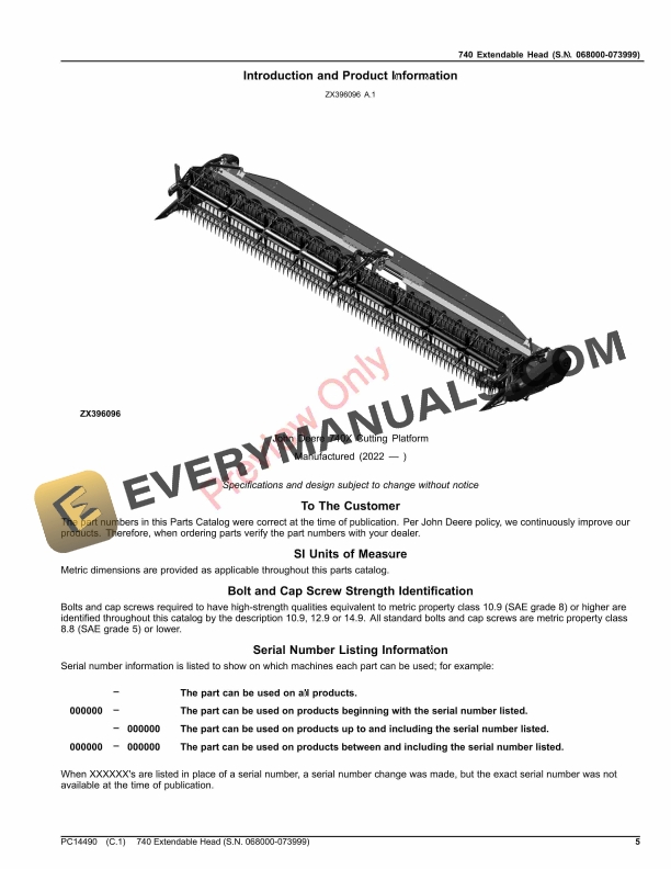 John Deere 740 Extendable Head (S.N. 068000-070999) Parts Catalog PC14490 28OCT23-5