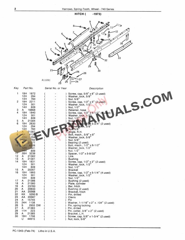 John Deere 740 Series Wheel Spring-Tooth Harrows Parts Catalog PC1343 01FEB74-4