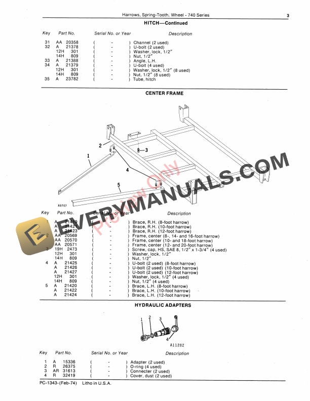 John Deere 740 Series Wheel Spring-Tooth Harrows Parts Catalog PC1343 01FEB74-5