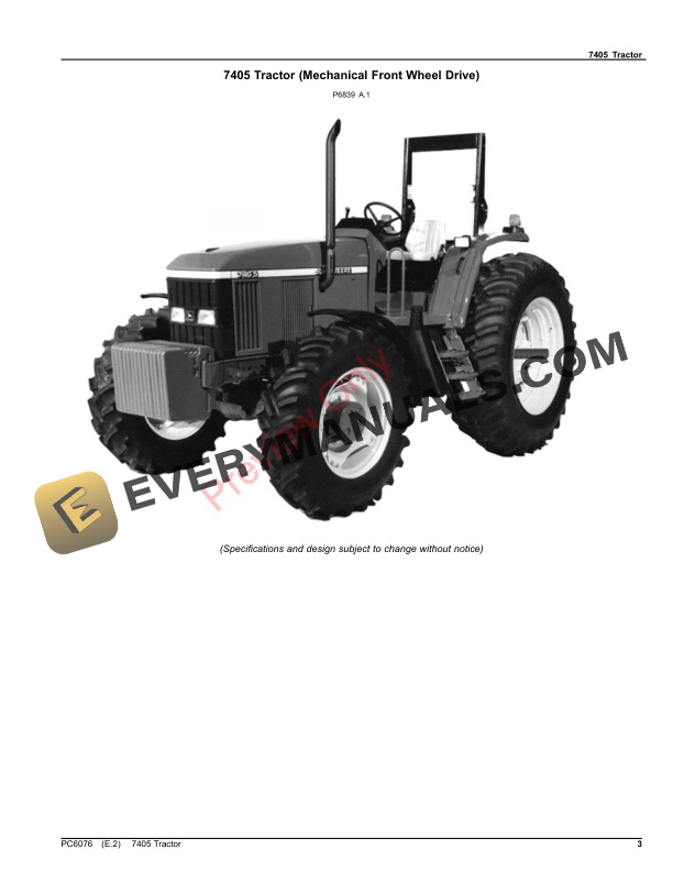 John Deere 7405 Tractor Parts Catalog PC6076 12SEP23-3