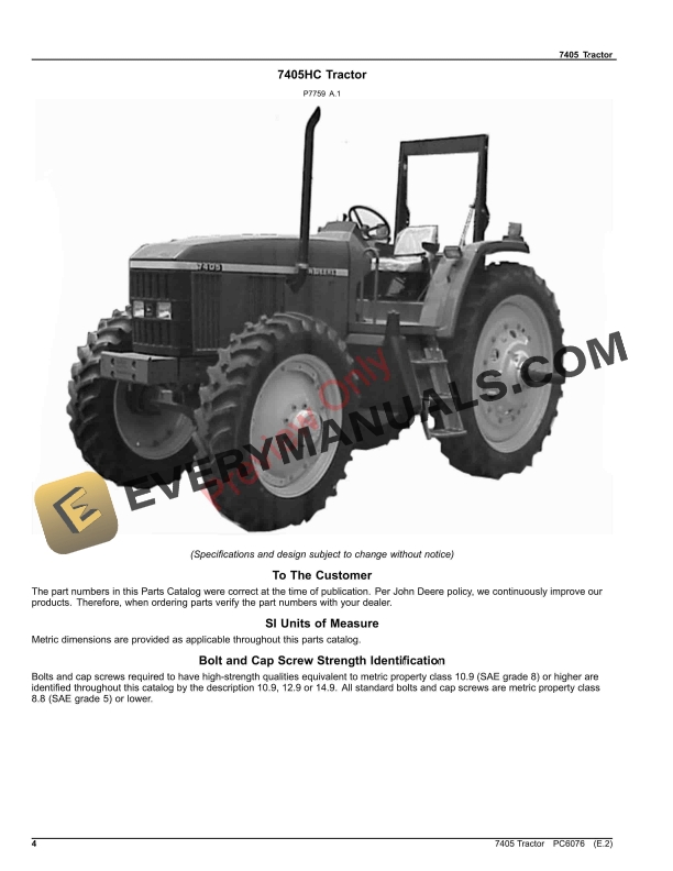 John Deere 7405 Tractor Parts Catalog PC6076 12SEP23-4