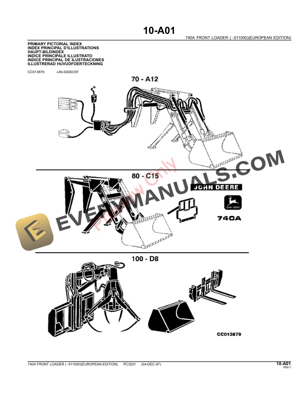 John Deere 740A FRONT LOADER ( -011000) Parts Catalog PC3201 15MAR17-3