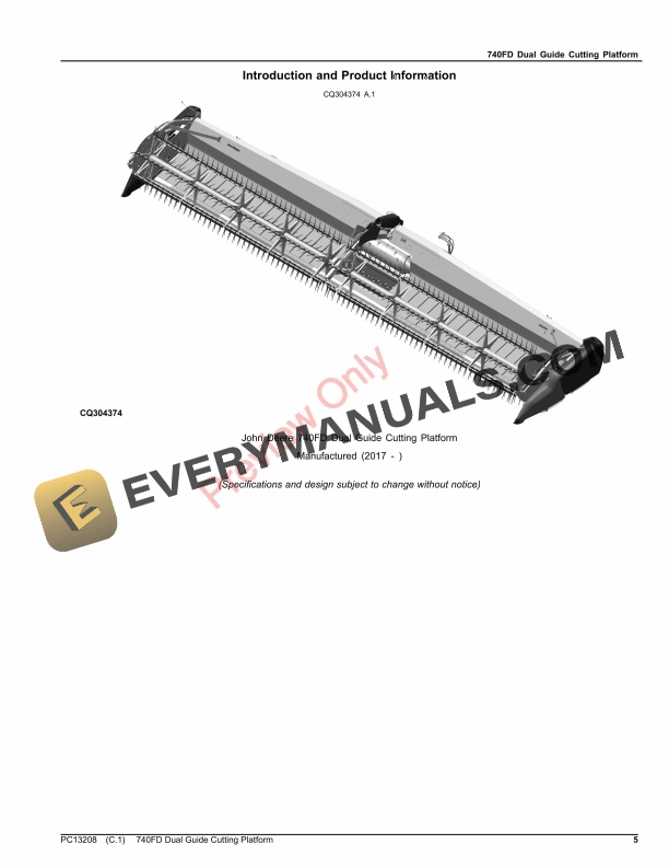 John Deere 740FD Dual Guide Cutting Platform Parts Catalog PC13208 15OCT23-5
