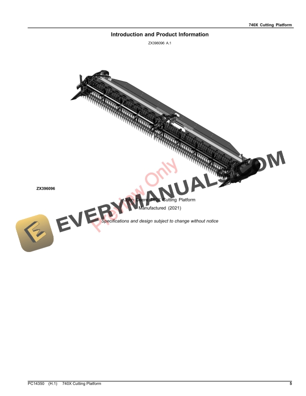 John Deere 740X Cutting Platform (PIN 1Z0740EXXXX062000 Parts Catalog PC14350 06SEP22-5