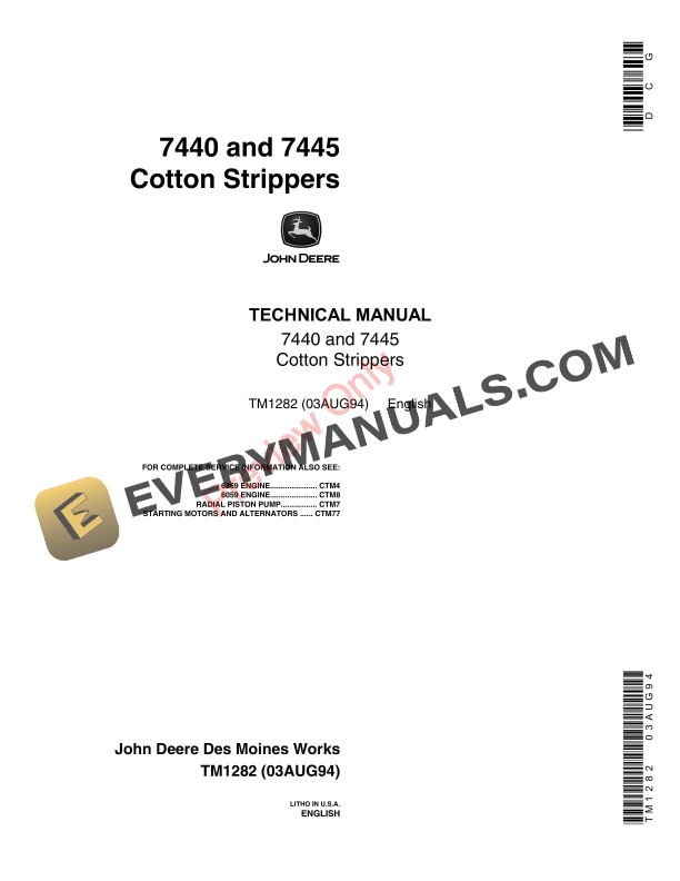 John Deere 7440 and 7445 Cotton Stripper Technical Manual TM1282 03AUG94-1