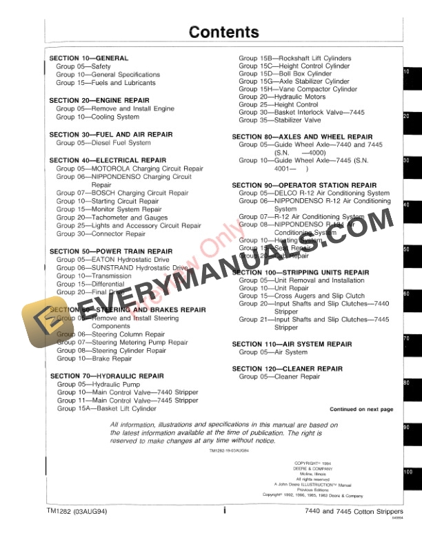 John Deere 7440 and 7445 Cotton Stripper Technical Manual TM1282 03AUG94 3