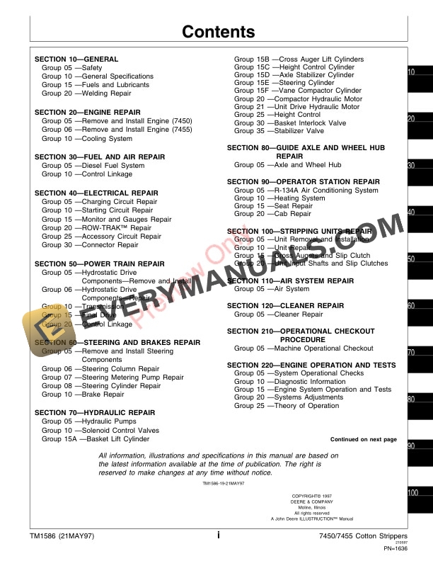 John Deere 7450 and 7455 Cotton Strippers Technical Manual TM1586 21MAY97 3