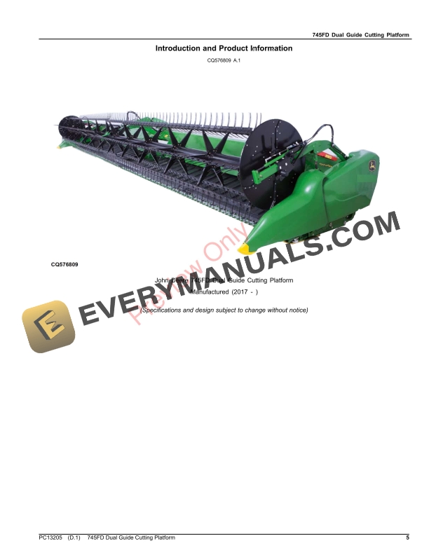 John Deere 745FD Dual Guide Cutting Platform Parts Catalog PC13205 16NOV23-5