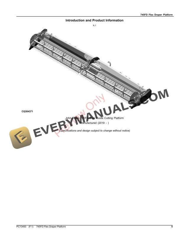 John Deere 745FD Flex Draper Platform Parts Catalog PC13493 10SEP23-5