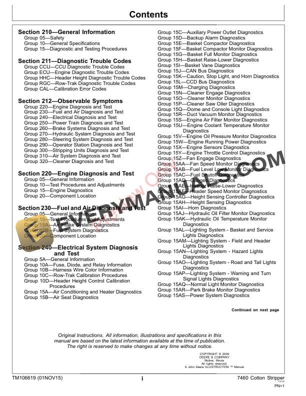 John Deere 7460 Cotton StripperDiagnostic 027001 Technical Manual TM106619 01NOV15 3