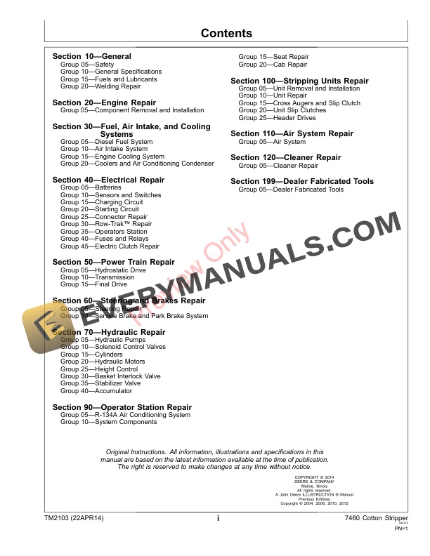 John Deere 7460 Cotton Strippers Technical Manual TM2103 22APR14 3