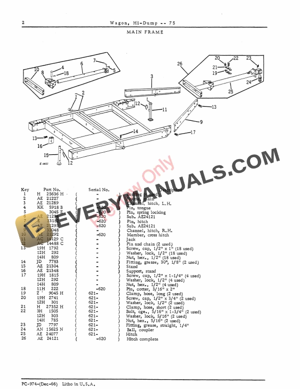 John Deere 75 Hi-Dump Wagon Parts Catalog PC974 01DEC66-4