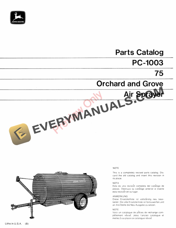 John Deere 75 Orchard and Grove Air Sprayer Parts Catalog PC1003 01MAY70-1