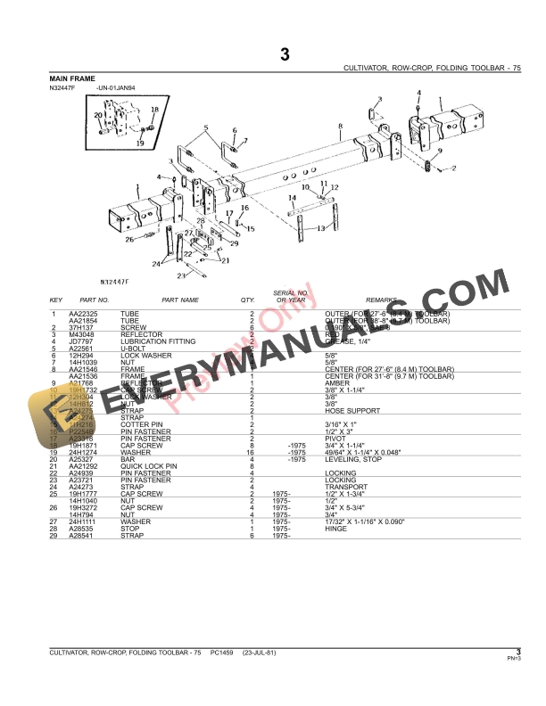 John Deere 75 Toolbar Cultivator Parts Catalog PC1459 13MAY11-5