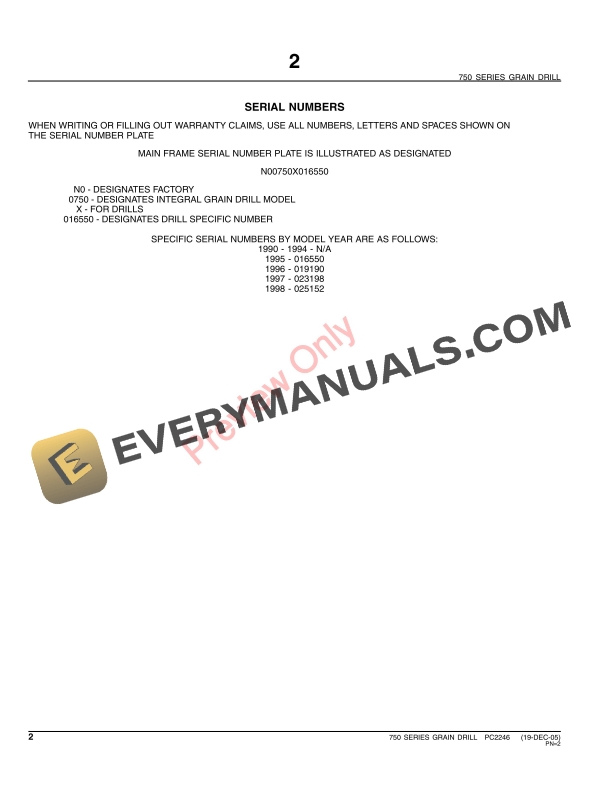 John Deere 750 Grain Drill, English Parts Catalog PC2246 31MAY11-4