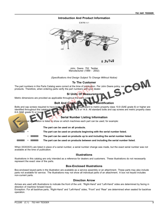 John Deere 752 TEDDER Parts Catalog PC2285 06AUG23 4 John Deere 752 TEDDER Parts Catalog PC2285 06AUG23-3