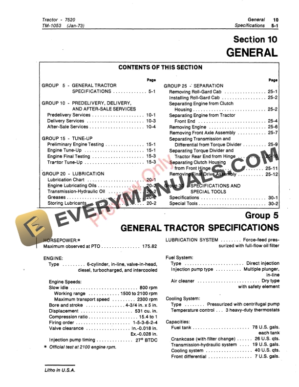 John Deere 7520 Tractor Technical Manual TM1053 01FEB78 5