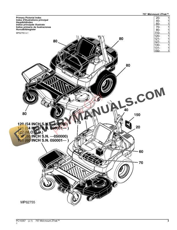 John Deere 757 Mid mount ZTrak Parts Catalog PC10357 21NOV23 3