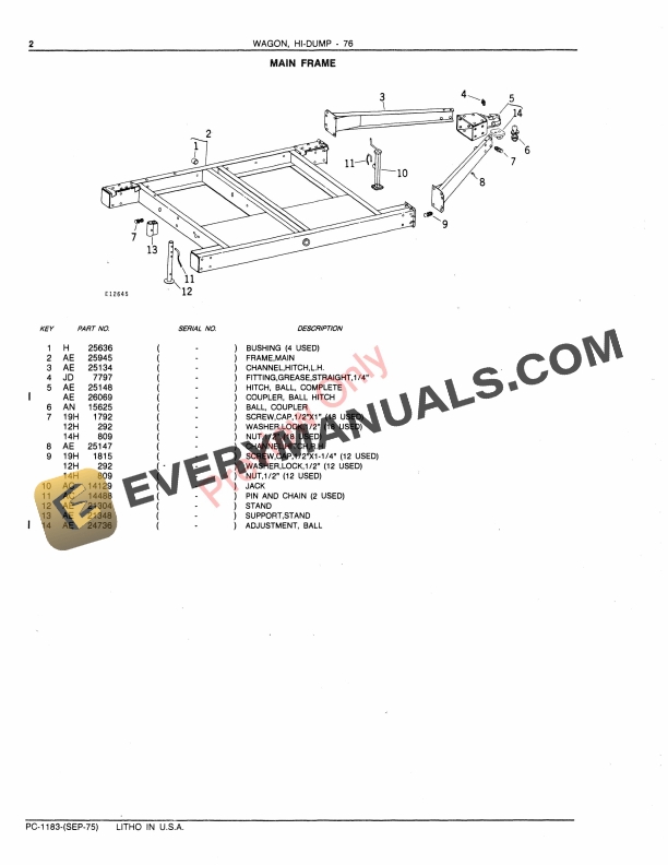 John Deere 76 Hi Dump Wagon Parts Catalog PC1183 08OCT76 4