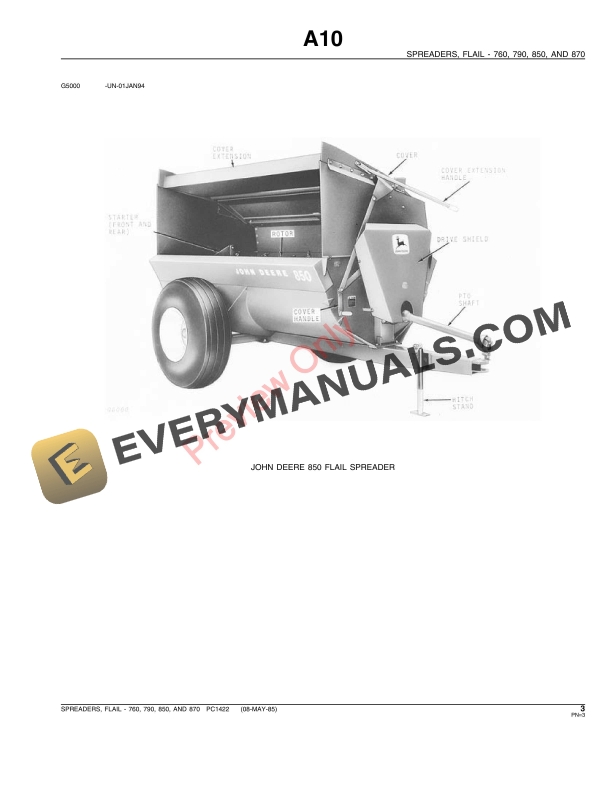 John Deere 760, 790, 850, 870 Flail Spreaders Parts Catalog PC1422 08MAY85 6 John Deere 760, 790, 850, 870 Flail Spreaders Parts Catalog PC1422 08MAY85-5