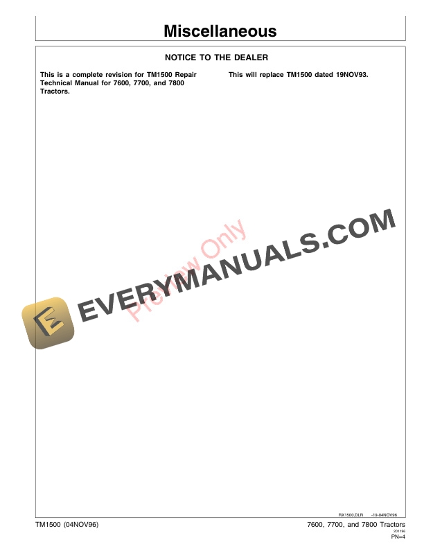 John Deere 7600 7700 and 7800 Tractors Technical Manual TM1500 04NOV96 3