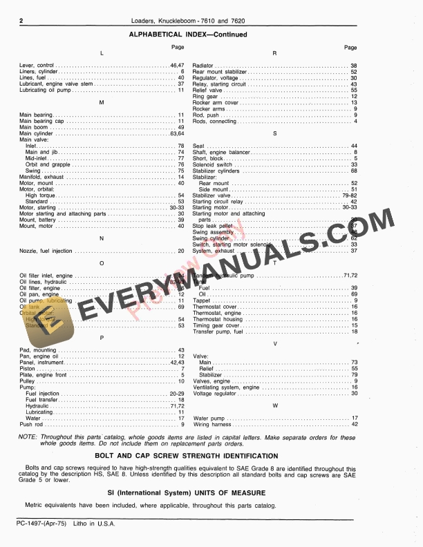 John Deere 7610, 7620 Knuckleboom Loaders Parts Catalog PC1497 01APR75-4