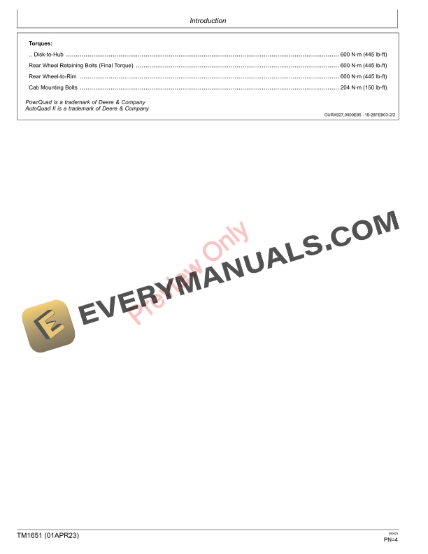 John Deere 7610 7710 and 7810 Tractors Technical Manual TM1651 01APR23 4