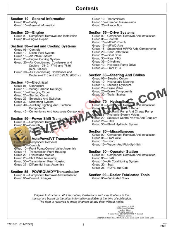 John Deere 7610 7710 and 7810 Tractors Technical Manual TM1651 01APR23 5