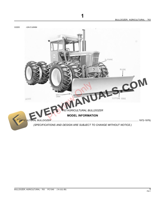 John Deere 763 Agricultural Bulldozer Parts Catalog PC1349 02JUN11-3