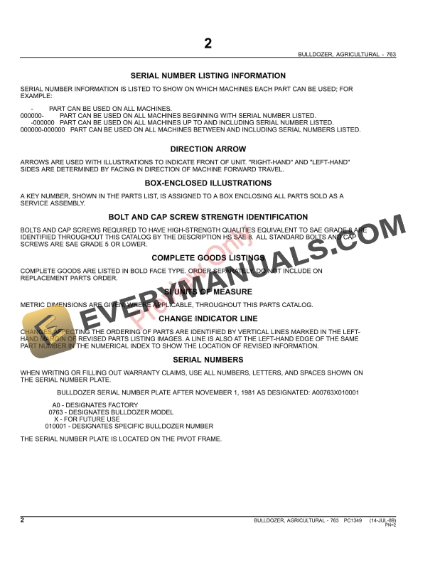 John Deere 763 Agricultural Bulldozer Parts Catalog PC1349 02JUN11-4