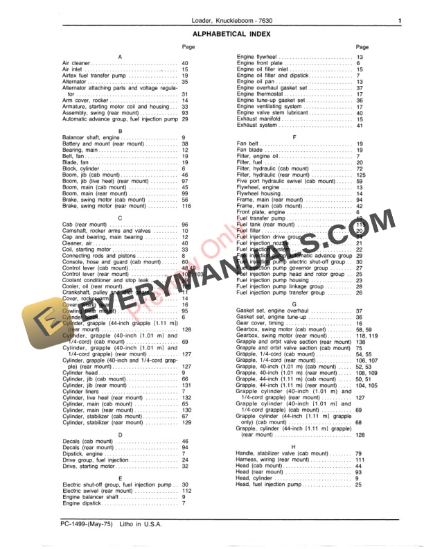 John Deere 7630 Knuckleboom Loader Parts Catalog PC1499 01MAY75-3