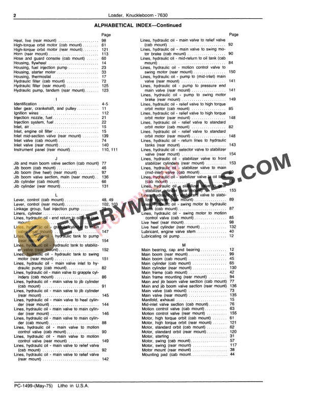 John Deere 7630 Knuckleboom Loader Parts Catalog PC1499 01MAY75-4