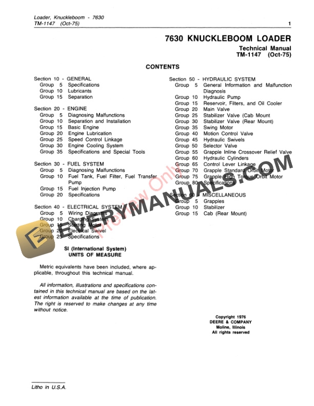 John Deere 7630 Knuckleboom Loader Technical Manual TM1147 01OCT75 3