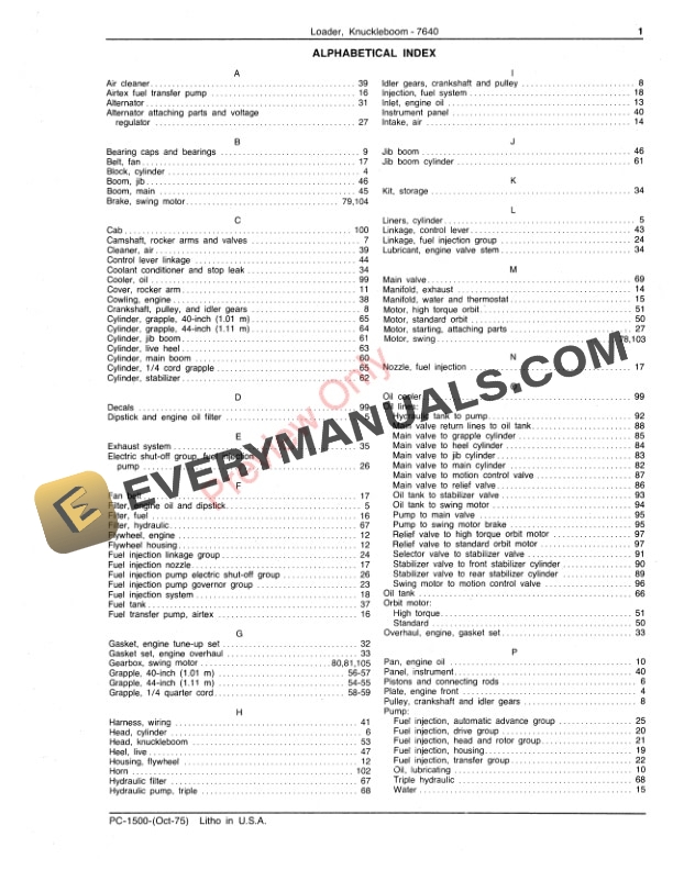 John Deere 7640 Knuckleboom Loader Parts Catalog PC1500 01OCT75-3