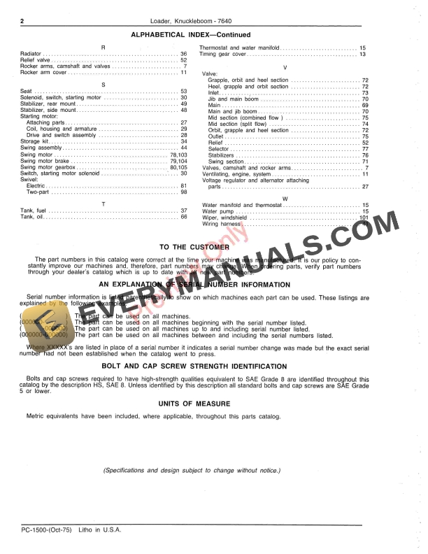 John Deere 7640 Knuckleboom Loader Parts Catalog PC1500 01OCT75-4