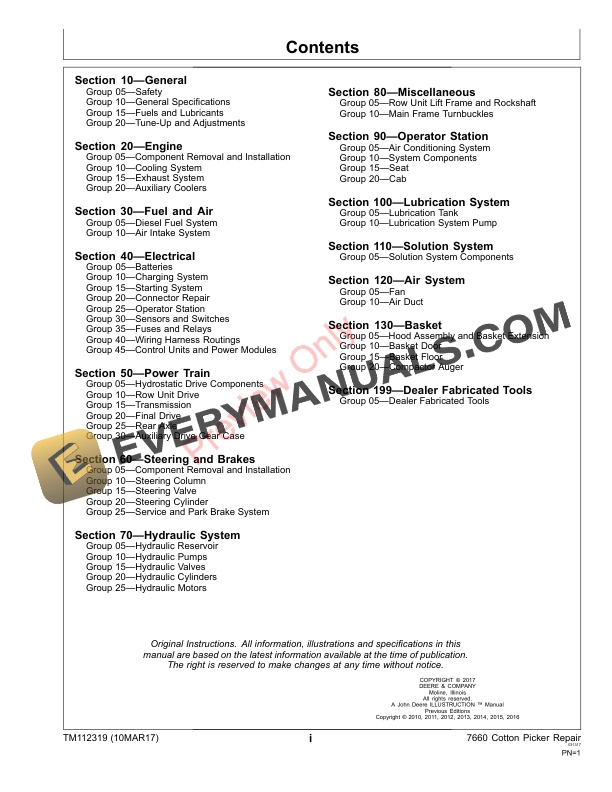 John Deere 7660 Cotton Picker Technical Manual TM112319 10MAR17 3