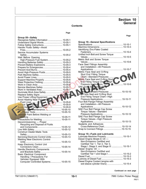John Deere 7660 Cotton Picker Technical Manual TM112319 10MAR17 5