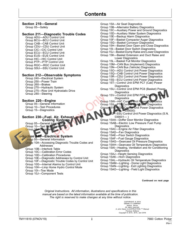John Deere 7660 Cotton Pickers Diagnostic Technical Manual TM111819 07NOV19 3