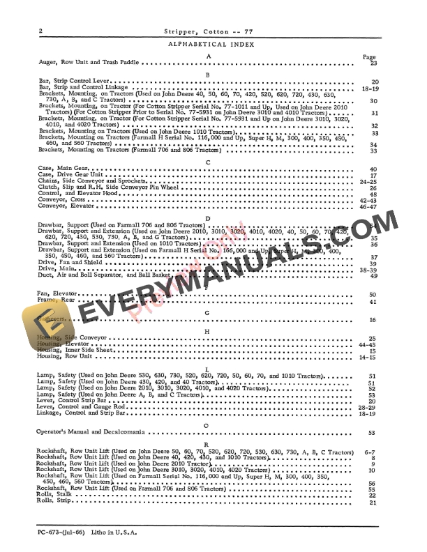 John Deere 77 Cotton Stripper Parts Catalog PC673 01JUL66-4