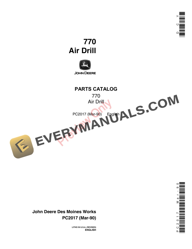 John Deere 770 Air Drill Parts Catalog PC2017 07MAR90-1
