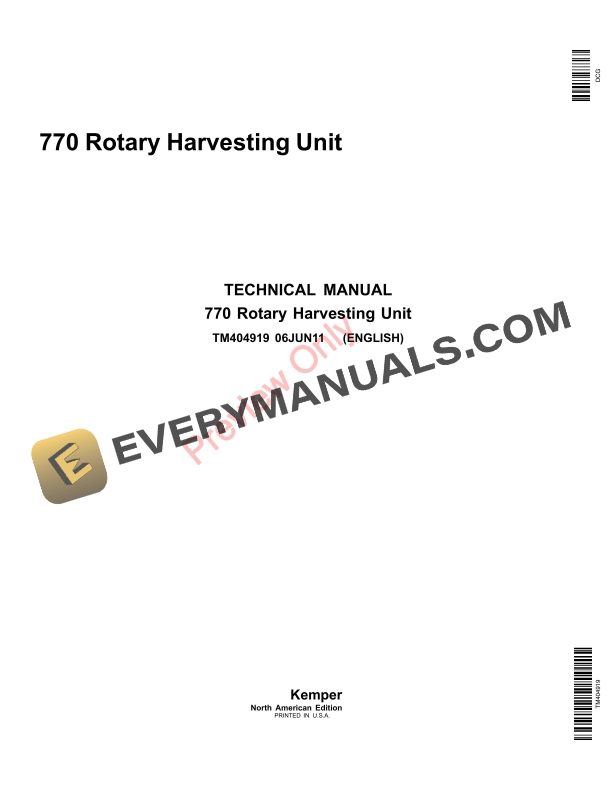 John Deere 770 Rotary Harvesting Unit (000000-125396) Technical Manual TM404919 06JUN11-1