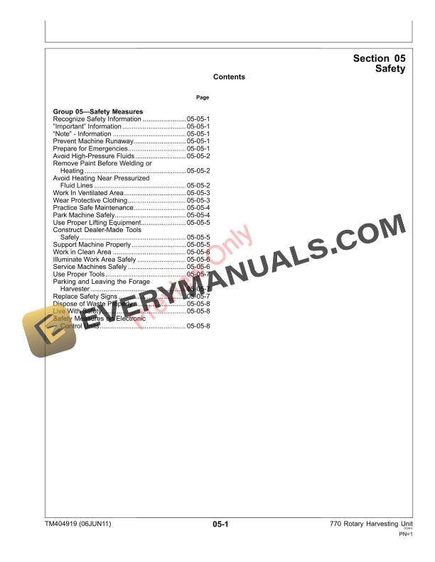 John Deere 770 Rotary Harvesting Unit 000000 125396 Technical Manual TM404919 06JUN11 5