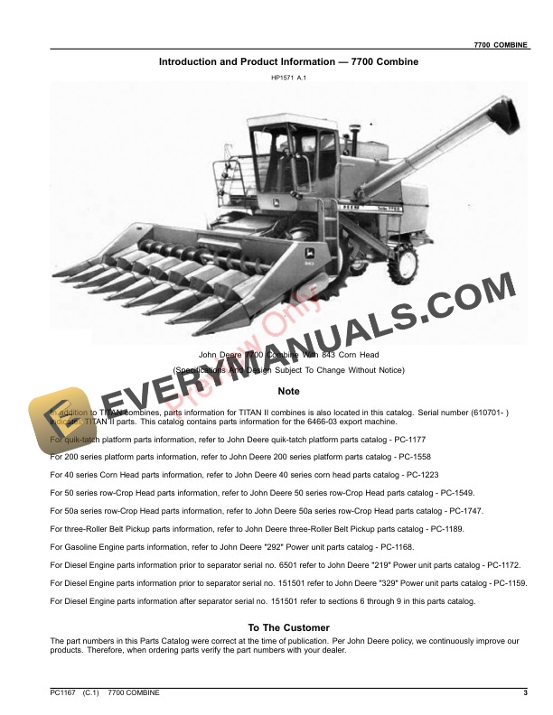 John Deere 7700 COMBINE Parts Catalog PC1167 22JUL22 3