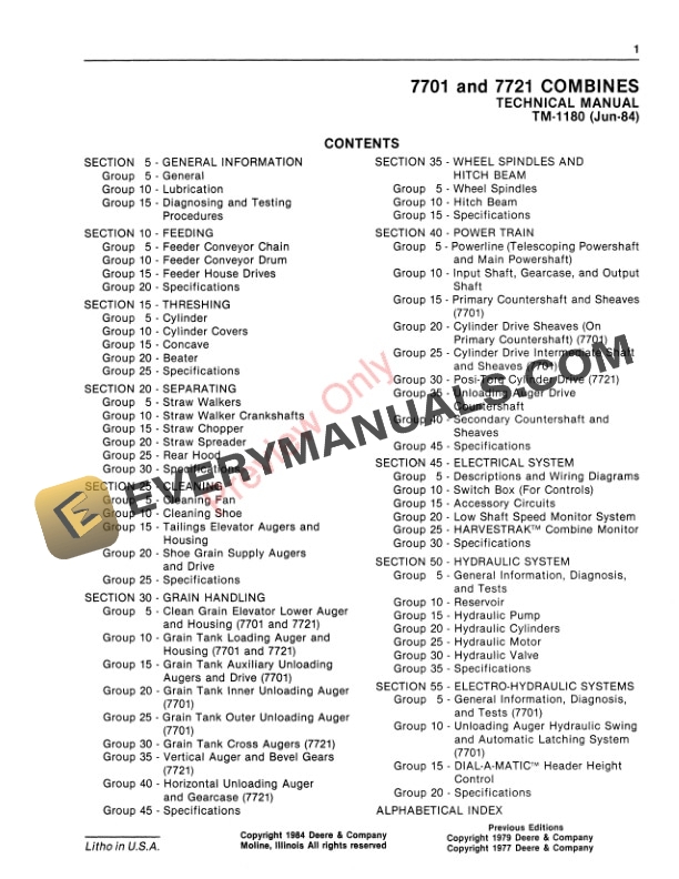 John Deere 7701 7721 Combines Technical Manual TM1180 01JUN84 3